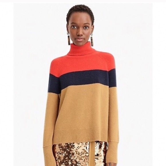 J.Crew Sweaters - J Crew Womens Colorblock Turtleneck Sweater Merino Blend Sz XL Oversized Preppy